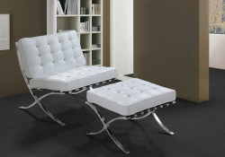 Divani Casa Bellatrix - Modern White Leather "X" Leg Chair & Ottoman w/ Crystals