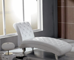 Divani Casa Monte Carlo White Leather Chaise with Crystals