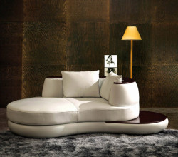 Divani Casa Rodus - Rounded Leather Chaise With Wood Trim