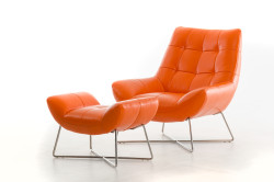 Divani Casa Istra Modern Orange Leather Lounge Chair & Ottoman