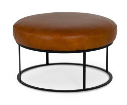 Divani Casa Jacoba - Modern Camel Leather Round Ottoman