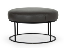 Divani Casa Jacoba - Modern Dark Grey Leather Round Ottoman