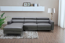 Divani Casa - Booth Modern Dark Grey Leather Left Facing Sectional Sofa with Recliner