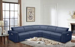 Divani Casa Frazier Modern Blue Fabric Sectional w/ Electric Recliners