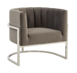 Modrest Landau - Modern Grey Velvet & Stainless Steel Accent Chair
