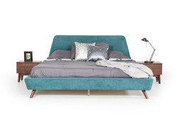 Modrest Lewis Mid-Century Modern Teal & Walnut Bed