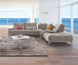 David Ferrari Loft - Italian Grey Fabric + White Leather Right Facing Sectional Sofa