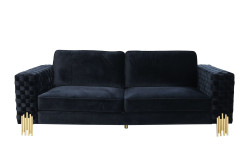 Divani Casa Lori - Modern Velvet Glam Black & Gold Sofa
