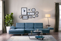 Divani Casa Denton - Modern Blue Fabric Left Facing Sectional Sofa