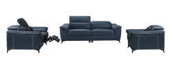 Divani Casa Melstone Modern Blue Leatherette Sofa Set w/ Electric Recliners