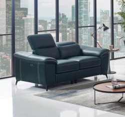 Divani Casa Melstone - Modern Blue Leatherette Loveseat w/ Electric Recliners