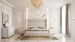 Modrest- Sterling Modern Beige Bonded Leather & Gold Bed