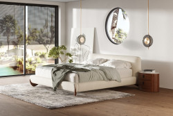 Modrest Fleury - Contemporary Cream Fabric and Walnut Bed
