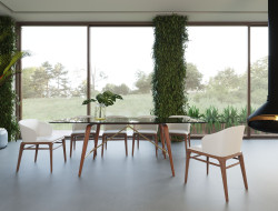Modrest Kipling - Modern Smoked Glass & Walnut Large Dining Table