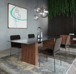 Modrest Maggie - Modern Walnut and Black Ceramic Top Dining Table