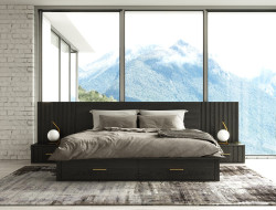 Modrest Manchester- Contemporary Platform Dark Grey Bed with Drawers