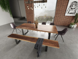 Modrest Taylor - Large Modern Live Edge Wood Large 87" Dining Bench