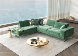 Coronelli Collezioni Mood - Italian Green Velvet Left Facing Sectional Sofa 