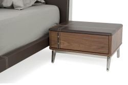 Nova Domus Ria Contemporary Brown Eco-Leather & Walnut Nightstand