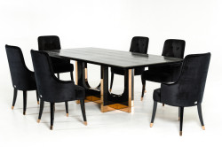 A&X Padua Modern Large Black Crocodile & Rosegold Dining Table