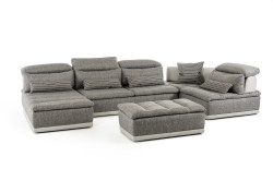 David Ferrari Panorama Italian Modern Grey Fabric & Grey Leather Sectional Sofa