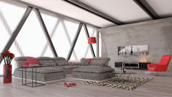 David Ferrari Panorama Italian Modern Grey Fabric and White Leather Sectional Sofa