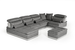 David Ferrari Panorama - Italian Modern Grey Fabric + Grey Leather Modular Sectional Sofa