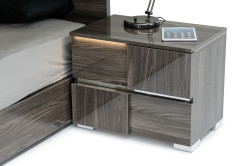 Modrest Picasso Italian Modern Grey Lacquer Nightstand w/ LED Light