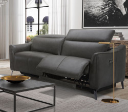 Divani Casa Prairie Modern Dark Grey Leather Dual Electric Loveseat with Electric Headrest