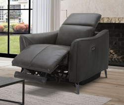 Divani Casa Prairie Dark Grey Leather Electric Recliner Chair with Electric Headrest