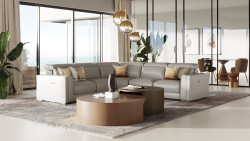 Modrest Frazier - Modern Light Grey Leather Sectional Sofa with Recliners