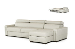 Estro Salotti Sacha - Modern Grey Leather Reversible Sectional Sofa Bed with Storage
