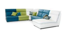 David Ferrari Spritz - Italian Modern White Leather + Blue + Green Fabric U Shaped Sectional Sofa