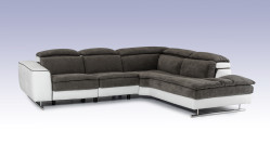 David Ferrari Starlight - Italian Modern Grey Fabric + White Leather Right Facing Sectional Sofa