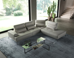 Coronelli Collezioni Sunset - Contemporary Italian Grey Leather Right Facing Sectional Sofa
