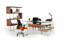 Modrest Sven Contemporary White & Walnut Desk & Shelves