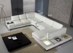 Divani Casa T35 - Modern Bonded White Leather U Shaped Sectional Sofa with Light + End Table