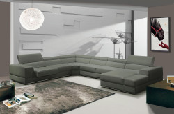 Divani Casa Pella - Modern Grey Italian Leather U Shaped Sectional Sofa