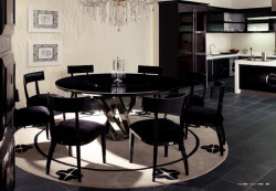 A&X Spiral - Round Black Crocodile Lacquer Table w Lazy Susan