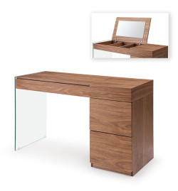 Modrest Volare - Modern Walnut Floating Glass Vanity with Mirror