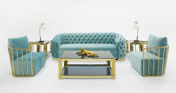 Divani Casa Voss Modern Blue Velvet Sofa