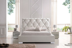 Modrest Zeus - Modern White Leatherette Platform Bed with Lift Storage