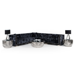 Divani Casa Fredrick - Modern Black Crushed Velvet Sectional Sofa