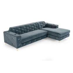 Divani Casa Chesterfield - Blue Velvet Right Facing Sectional Sofa