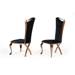 Modrest Bonnie Transitional Black Velvet & Rosegold Dining Chair (Set of 2)