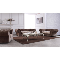 Divani Casa Metropolitan Transitional Brown Fabric Tufted Sofa Set