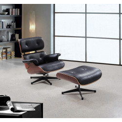 Divani Casa 0718 Modern Black Leather Lounge Chair w/ Ottoman