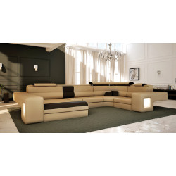 Divani Casa Ramo - Modern Beige & Black Bonded Leather Sectional Sofa With Light