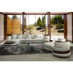 Divani Casa Rodus - Modern White Leather Curved Sectional Sofa with Wood Trim