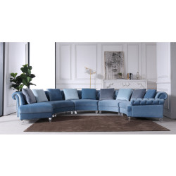 Divani Casa Darla - Modern Blue Velvet Curved Sectional Sofa